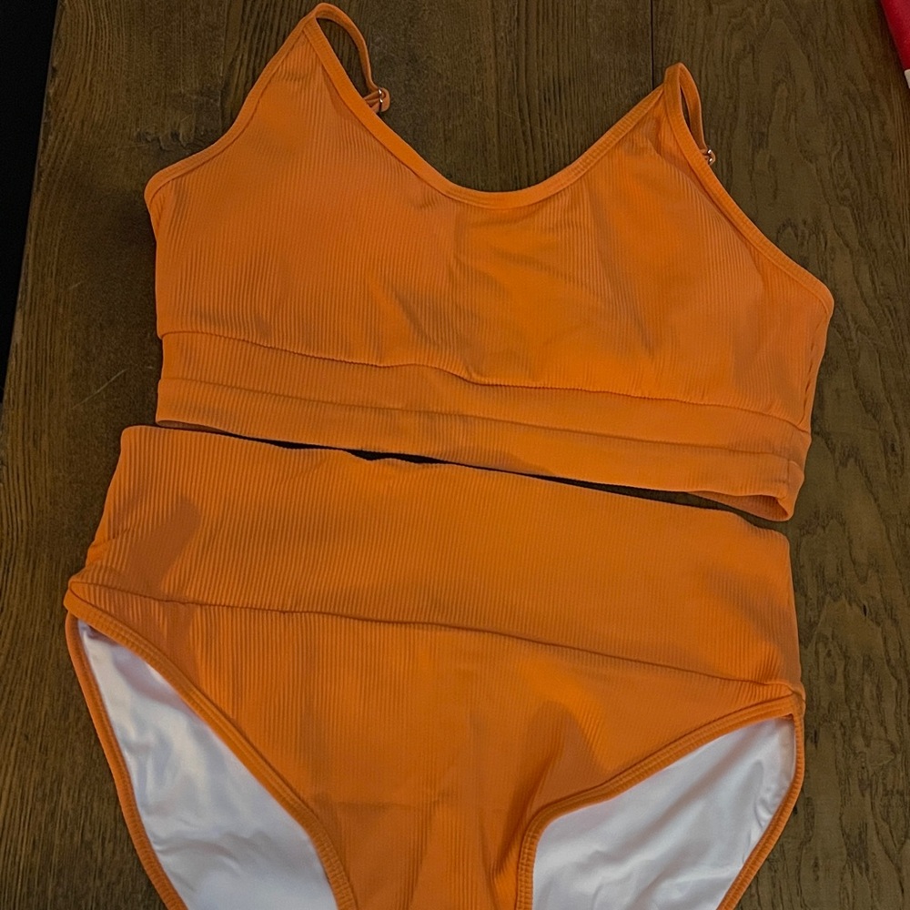 Orange Bikini Set Tank Top and High Rise Bottom